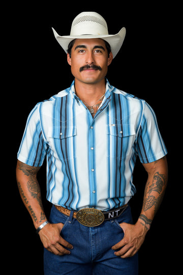 The Harrison in Blue - Short Sleeve Pearl Snap (FINAL SALE)