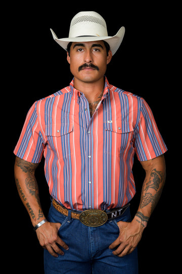 The James in Salmon - Short Sleeve Pearl Snap Shirt (FINAL SALE)