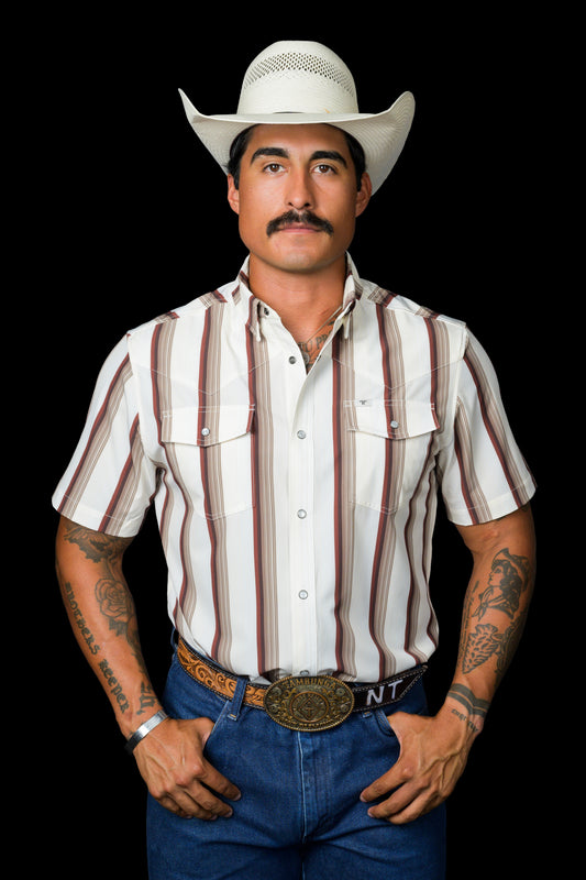 The Tristan Short Sleeve Pearl Snap in Brown