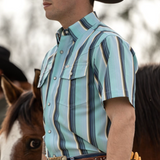 The Tristan in Blue - Short Sleeve Pearl Snap