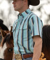 The Tristan Short Sleeve Pearl Snap Shirt in Blue
