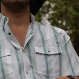 The Tristan in Grey Green - Short Sleeve Pearl Snap Shirt