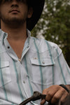 The Tristan in Grey Green - Short Sleeve Pearl Snap Shirt (FINAL SALE)