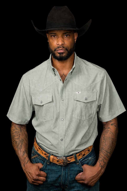 The Carson in Grey Green - Short Sleeve Pearl Snap Shirt (FINAL SALE)