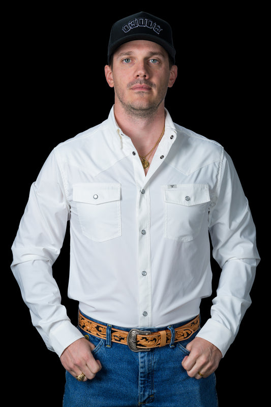 CORE - Men's White Long Sleeve Pearl Snap Shirt