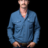 CORE - Men's Blue Long Sleeve Pearl Snap Shirt