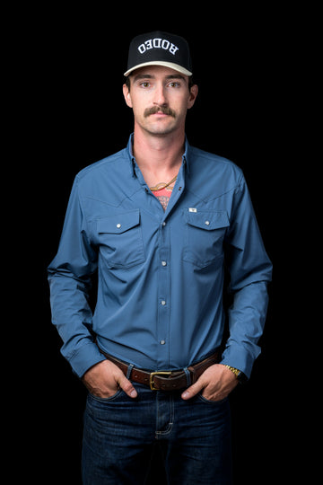 CORE - Men's Blue Long Sleeve Pearl Snap Shirt