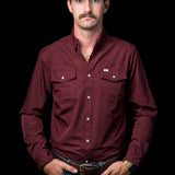 CORE - Men's Maroon Long Sleeve Pearl Snap Shirt