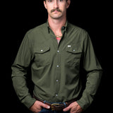 CORE - Men's Olive Green Long Sleeve Pearl Snap Shirt