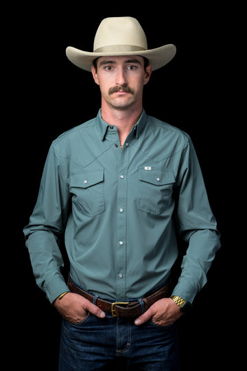 CORE - Men's Aqua Long Sleeve Pearl Snap Shirt