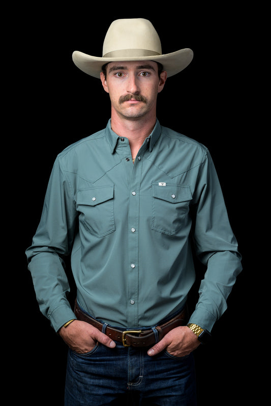 CORE - Men's Aqua Long Sleeve Pearl Snap Shirt