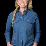 CORE - Women's Blue Long Sleeve Pearl Snap Shirt
