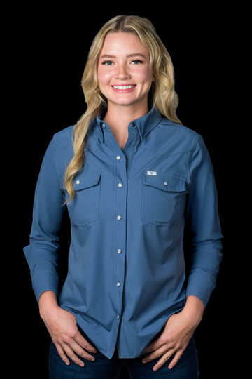 CORE - Women's Blue Long Sleeve Pearl Snap Shirt