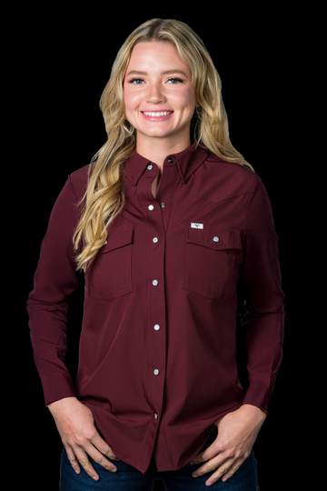 CORE - Women's Maroon Long Sleeve Pearl Snap Shirt