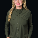 CORE - Women's Olive Green Long Sleeve Pearl Snap Shirt