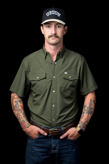 CORE - Men's Olive Green Short Sleeve Pearl Snap Shirt