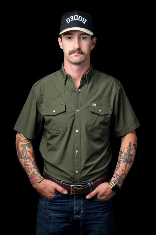 CORE - Men's Olive Green Short Sleeve Pearl Snap Shirt