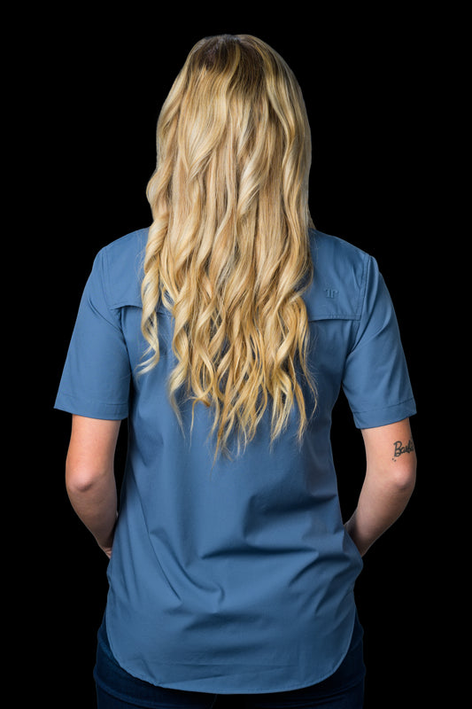 CORE - Women's Blue Short Sleeve Pearl Snap Shirt