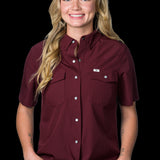 CORE - Women's Maroon Short Sleeve Pearl Snap Shirt