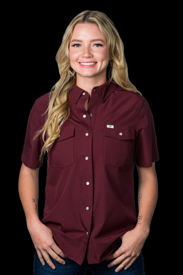 CORE - Women's Maroon Short Sleeve Pearl Snap Shirt