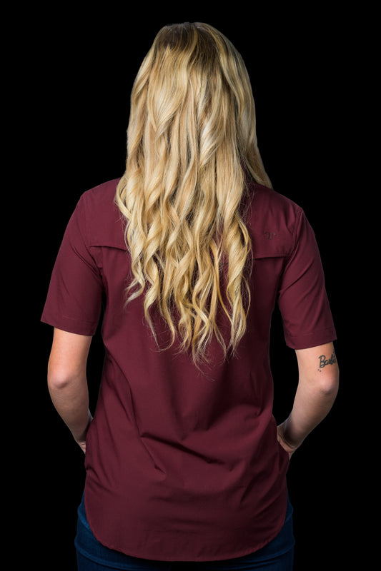 CORE - Women's Maroon Short Sleeve Pearl Snap Shirt
