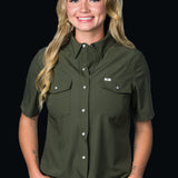CORE - Women's Olive Green Short Sleeve Pearl Snap Shirt