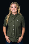 CORE - Women's Olive Green Short Sleeve Pearl Snap Shirt