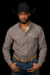 The Clark Long Sleeve Pearl Snap Shirt in Brown