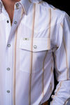 The Tristan Long Sleeve Pearl Snap Shirt in Cream
