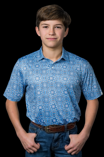 Kid's Bennett in Blue Polo in Light Blue