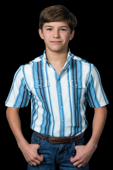 Kid's Harrison in Blue Short Sleeve Pearl Snap