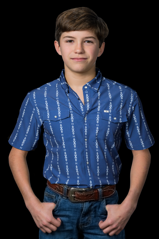 Kid's Maverick in Blue Short Sleeve Pearl Snap