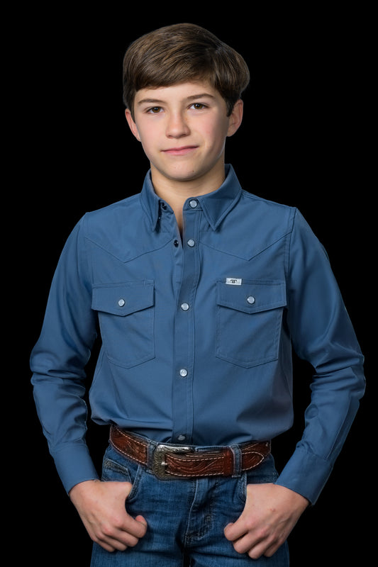 CORE - Kid's Blue Long Sleeve Pearl Snap Shirt