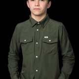CORE - Kid's Olive Green Long Sleeve Pearl Snap Shirt