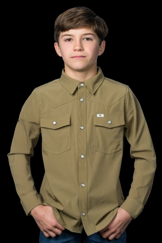 CORE - Kid's Khaki Long Sleeve Pearl Snap Shirt