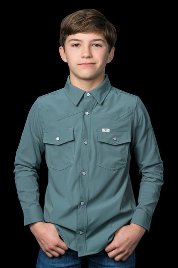 CORE - Kid's Aqua Long Sleeve Pearl Snap Shirt