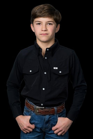 CORE - Kid's Black Long Sleeve Pearl Snap Shirt