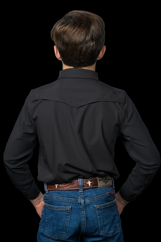 CORE - Kid's Grey Long Sleeve Pearl Snap Shirt