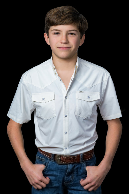 CORE - Kid's White Short Sleeve Pearl Snap Shirt