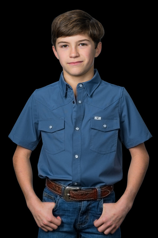 CORE - Kid's Blue Short Sleeve Pearl Snap Shirt