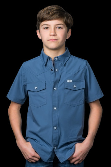 CORE - Kid's Blue Short Sleeve Pearl Snap Shirt