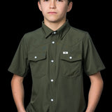 CORE - Kid's Olive Green Short Sleeve Pearl Snap Shirt