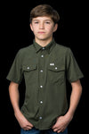 CORE - Kid's Olive Green Short Sleeve Pearl Snap Shirt