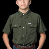 CORE - Kid's Olive Green Short Sleeve Pearl Snap Shirt