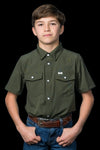 CORE - Kid's Olive Green Short Sleeve Pearl Snap Shirt