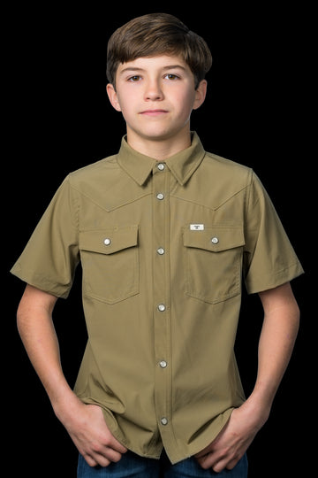 CORE - Kid's Khaki Short Sleeve Pearl Snap Shirt