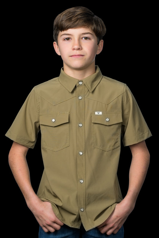 CORE - Kid's Khaki Short Sleeve Pearl Snap Shirt