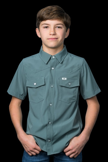 CORE - Kid's Aqua Short Sleeve Pearl Snap Shirt
