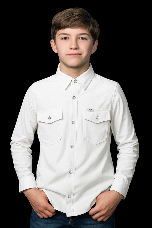 CORE - Kid's White Long Sleeve Pearl Snap Shirt