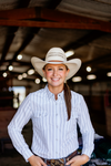 The Jackie in Blue Women's Pearl Snap Long Sleeve Shirt
